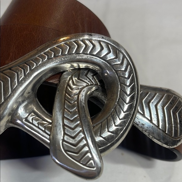 Brown Leather Belt with Silver Snake Buckle - Picture 1 of 11